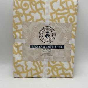 Caribbean Joe 70" Round Tablecloth Yellow White Trellis Indoor Outdoor NWT